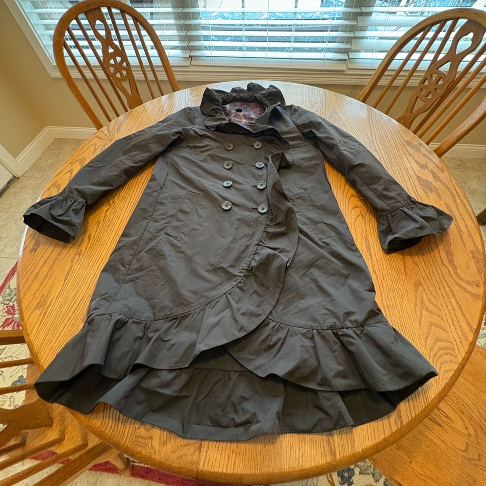Pink Tartan Canadian Designer Chocolate Ruffle Trench Coat Waterproof Size 8
